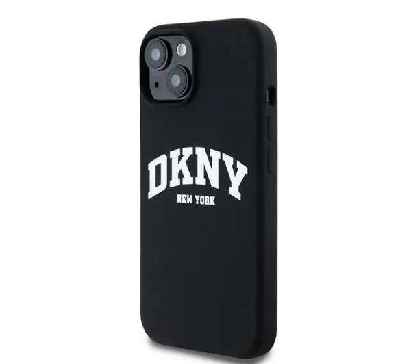 DKNY Hardcase Liquid Silicone White Printed Logo MagSafe do iPhone 15 Czarny