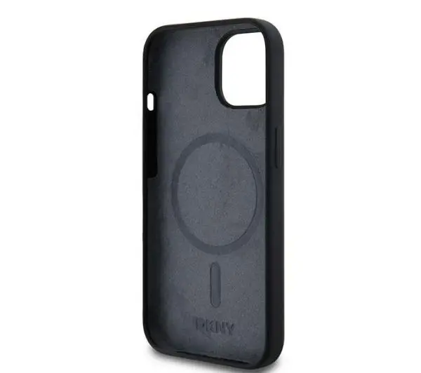 DKNY Hardcase Liquid Silicone White Printed Logo MagSafe do iPhone 15 Czarny