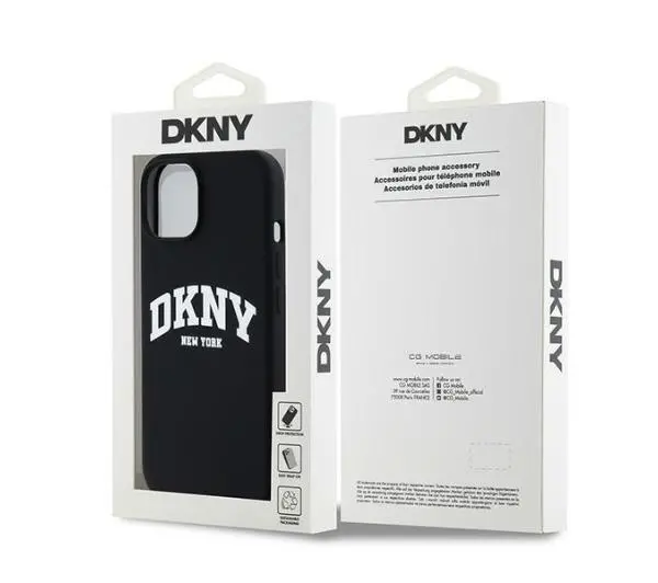 DKNY Hardcase Liquid Silicone White Printed Logo MagSafe do iPhone 15 Czarny