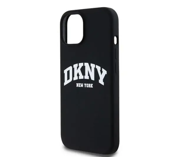 DKNY Hardcase Liquid Silicone White Printed Logo MagSafe do iPhone 15 Czarny