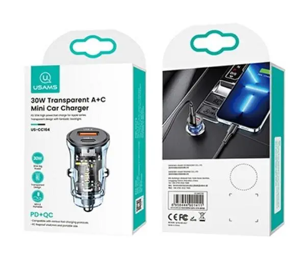 USAMS C32 1xUSB+1xUSB-C Fast Charge 30W Niebieski