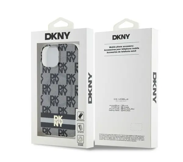 DKNY IML Checkered Mono Pattern & Printed Stripes MagSafe do iPhone 15 Czarny