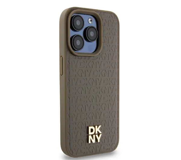 DKNY Leather Pattern Metal Logo MagSafe do iPhone 15 Pro Max Brązowy