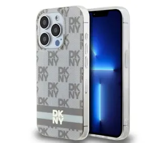 DKNY IML Checkered Mono Pattern & Printed Stripes MagSafe do iPhone 15 Pro Beżowy
