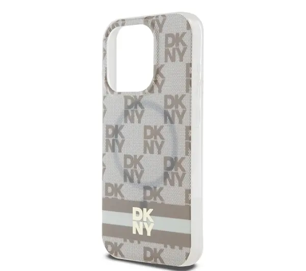 DKNY IML Checkered Mono Pattern & Printed Stripes MagSafe do iPhone 15 Pro Beżowy