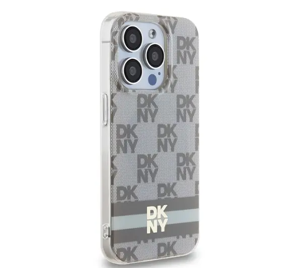 DKNY IML Checkered Mono Pattern & Printed Stripes MagSafe do iPhone 15 Pro Beżowy
