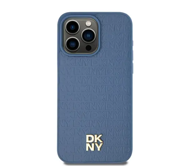 DKNY Hardcase Leather Monogram Pattern Metal Logo MagSafe DKHMP15XPSHRPSB do iPhone 15 Pro Max Niebieski)