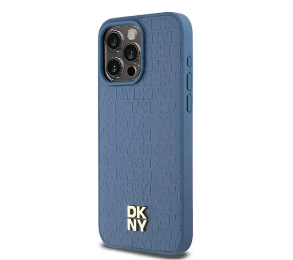 DKNY Hardcase Leather Monogram Pattern Metal Logo MagSafe DKHMP15XPSHRPSB do iPhone 15 Pro Max Niebieski)