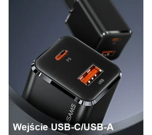 USAMS T43 USB-C+USB 33W + kabel lightning Czarny