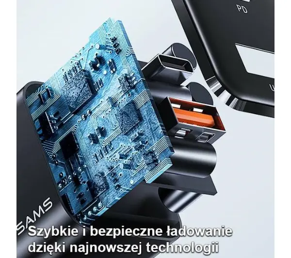 USAMS T43 USB-C+USB 33W + kabel lightning Czarny