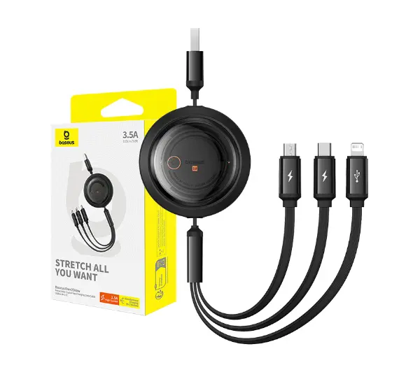 Baseus USB 3w1 Free2Draw USB do micro USB+Lightning+USB-C 3.5A 1,1m Czarny