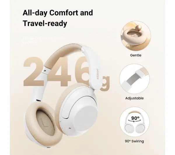 UGREEN HP202 HiTune Max5 Hybrid ANC Nauszne Bluetooth 5.0 Biały
