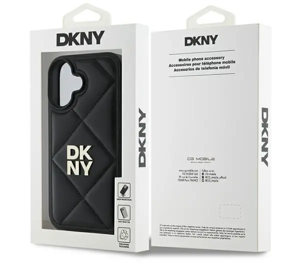 DKNY Quilted Stack Logo do iPhone 16 Czarny