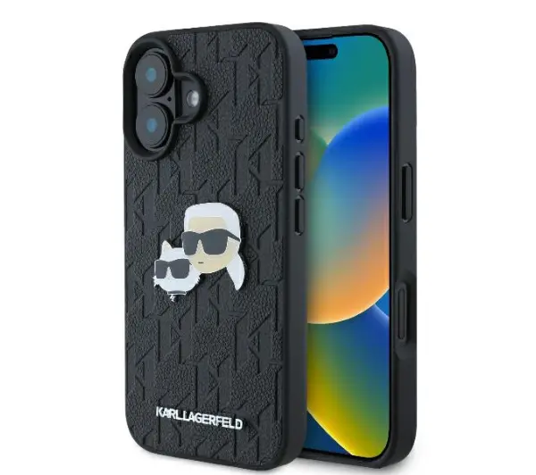Karl Lagerfeld Monogram Karl&Chaoupette Head Pin do iPhone 16 Czarny