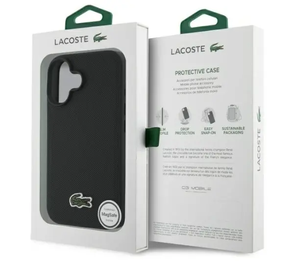 Lacoste Iconic Petit Pique MagSafe do iPhone 16 Plus Czarny