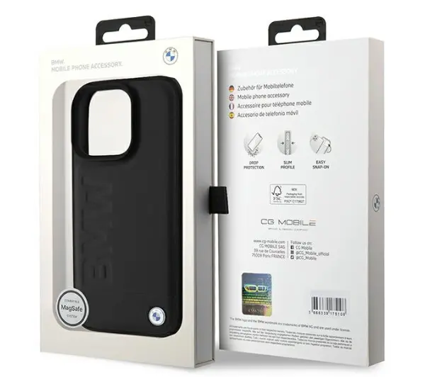 BMW Leather Hot Stamp MagSafe do iPhone 16 Pro Max Czarny