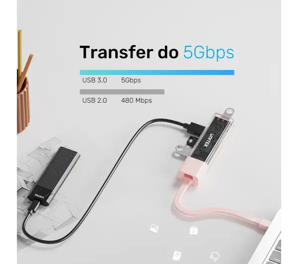Unitek H1319APK01 USB C/USB A 5Gbps 4x USB A Różowy