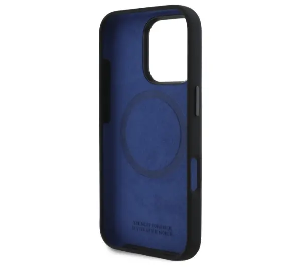 BMW Silicone Hexagon Blue Line MagSafe do iPhone 16 Pro Czarny