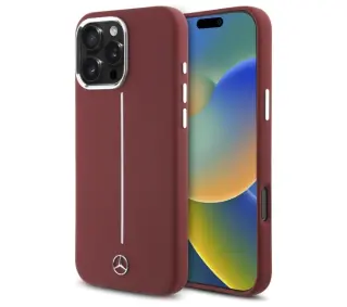 Mercedes-Benz Silicone White Stripe MagSafe do iPhone 16 Pro Max Czerwony