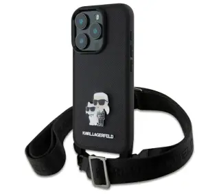 Karl Lagerfeld Saffiano Karl&Choupette Metal Pin CBDY Strap do iPhone 16 Pro Czarny