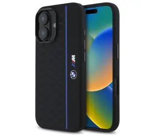 BMW Silicone Hexagon Blue Line MagSafe do iPhone 16 Czarny