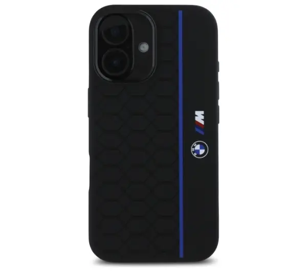 BMW Silicone Hexagon Blue Line MagSafe do iPhone 16 Czarny