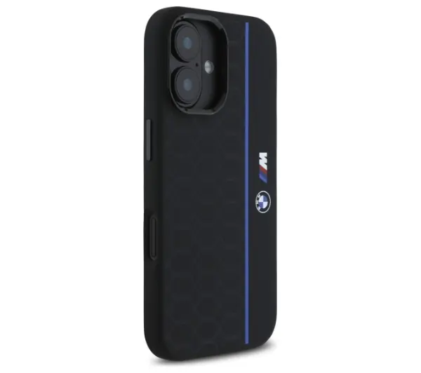 BMW Silicone Hexagon Blue Line MagSafe do iPhone 16 Czarny