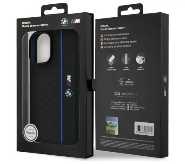 BMW Silicone Hexagon Blue Line MagSafe do iPhone 16 Czarny