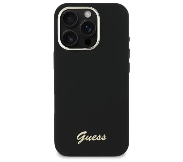 Guess Silicone Script Metal Logo & Frame do iPhone 16 Pro Czarny
