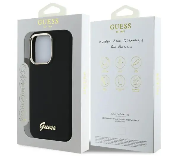 Guess Silicone Script Metal Logo & Frame do iPhone 16 Pro Czarny