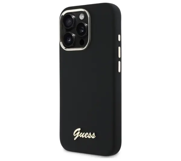 Guess Silicone Script Metal Logo & Frame do iPhone 16 Pro Czarny