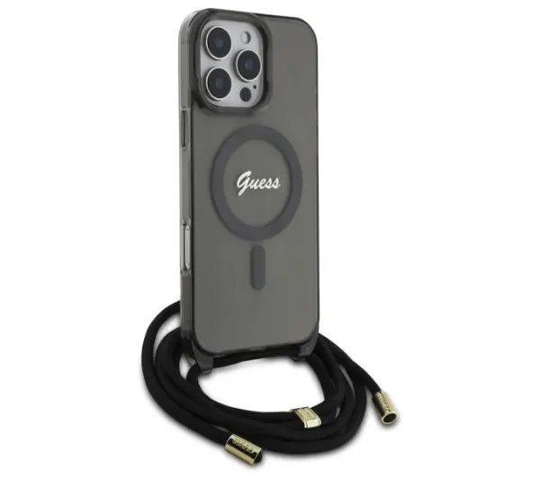 Guess Crossbody Cord Script MagSafe do iPhone 16 Pro Czarny