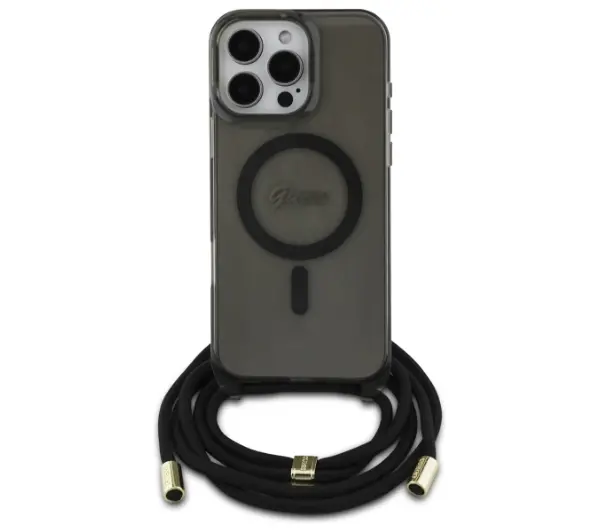 Guess Crossbody Cord Script MagSafe do iPhone 16 Pro Czarny