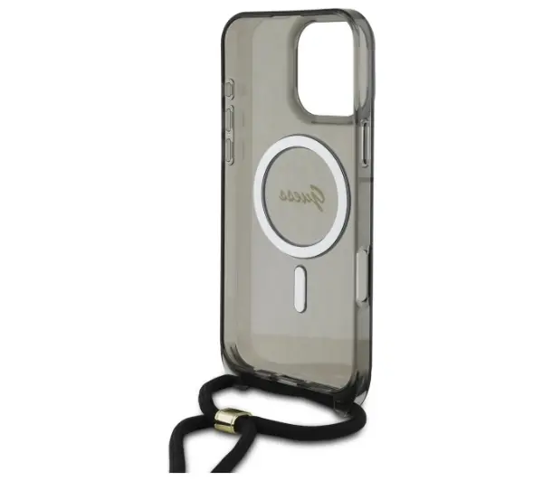 Guess Crossbody Cord Script MagSafe do iPhone 16 Pro Czarny