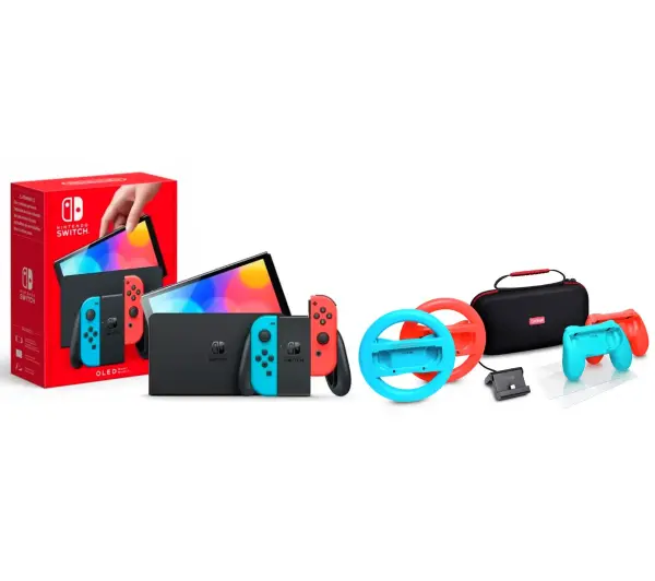 Nintendo Switch OLED Czerwono-niebieski + Zestaw akcesoriów Trust GXT 1249 7w1