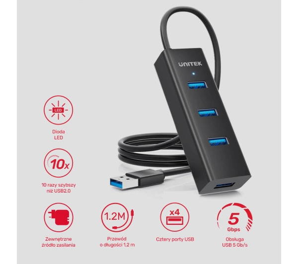 Unitek Y-3089V01 USB-A 5Gbps Czarny