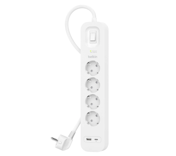 Belkin SRB001VF2M-V2, 4 gniazda, 2m, USB-C PD 18W, USB-A, Biały