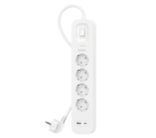 Belkin SRB001VF2M-V2, 4 gniazda, 2m, USB-C PD 18W, USB-A, Biały