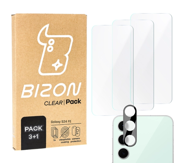 Bizon 3x szkło hartowane + szybka na aparat Clear 2 Pack do Galaxy S24 FE