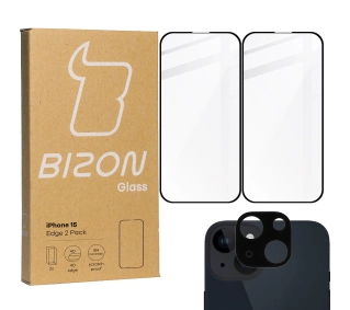 Bizon 2x szkło + szybka na aparat Edge 2 Pack do iPhone 15