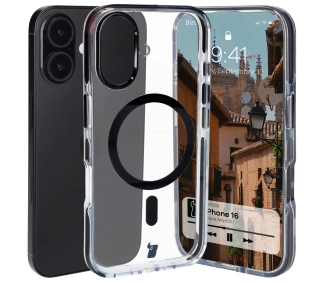 Bizon Marco z MagSafe do iPhone 16 Przezroczyste z czarną ramką