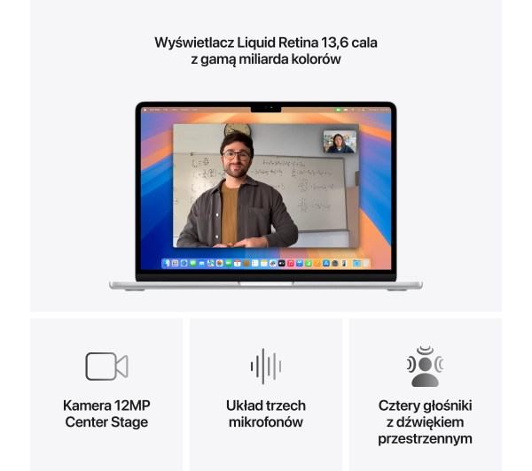 Apple MacBook Air 2025 13,6" M4 16GB RAM 512GB Dysk macOS Srebrny Funkcje AI - Kup na Raty - RRSO 0%