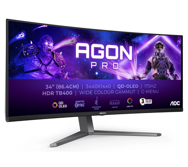 AOC AGON PRO AG346UCD 34" 3K QD-OLED 175Hz 0,03ms Zakrzywiony Gamingowy - Kup na Raty - RRSO 0%