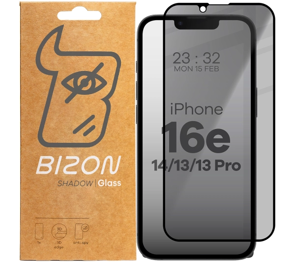 Bizon prywatyzujące pełne Edge Shadow do iPhone 16e / 14 / 13 Pro /13 / 17e przyciemniane