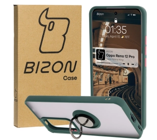 Bizon z uchwytem na palec Hybrid Ring do Oppo Reno 12 Pro przydymione z Ciemnozieloną ramką