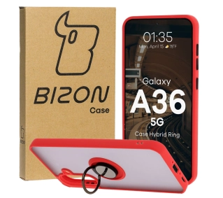 Bizon z uchwytem na palec Hybrid Ring do Galaxy A36 5G przydymione z Czerwoną ramką