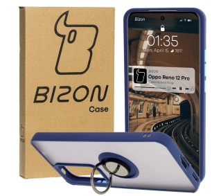 Bizon z uchwytem na palec Hybrid Ring do Oppo Reno 12 Pro przydymione z Granatową ramką