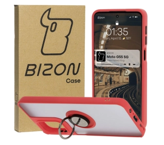 Bizon z uchwytem na palec Hybrid Ring do Motorola Moto G55 5G przydymione z Czerwoną ramką