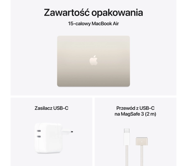 Apple MacBook Air 2025 15,3" M4 16GB RAM 512GB Dysk macOS Księżycowa poświata 70W Funkcje AI - Kup na Raty - RRSO 0%