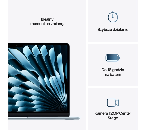 Apple MacBook Air 2025 13,6" M4 16GB RAM 256GB Dysk macOS Błękitny 70W Funkcje AI - Kup na Raty - RRSO 0%